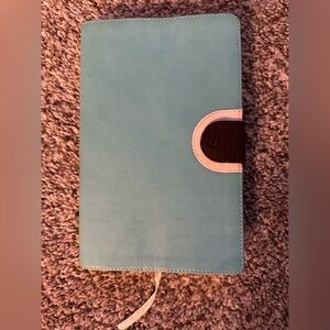Teal and Brown Leather Bible with Silver Pages